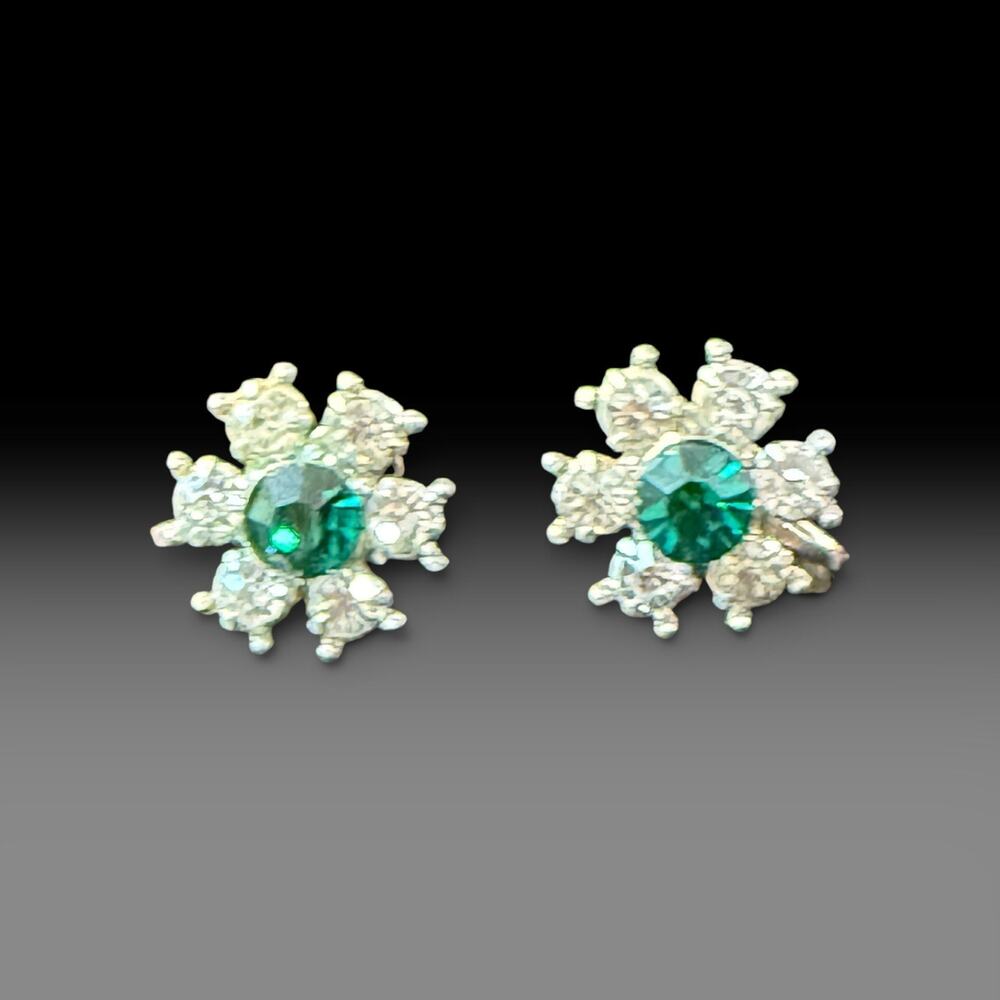 Vintage Little Nemo Rhinestone Flower Earrings Screwback